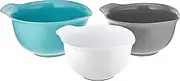 [KitchenAid] Universal Nesting Plastic Mixing Bowls, Set of 3, 2.5 Quart, 3.5 Quart, 4.5 Quart, Non Slip Base with Easy Pour Spout to Reduce Mess, Dishwasher Safe, Aqua Sky, White, Gray