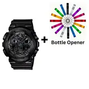 Casio G-Shock Analogue/Digital Mens Camouflage Black Watch GA100CF-1A Bottle Opener Bundle