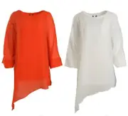 Wallis Chiffon Layered Blouse 3/4 Sleeve Overlay Top Scoop Neck Slant Hem