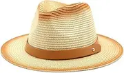 [BABESA] Straw Cowboy Hat,Out Beach Hat,Woven Sun Hat,Summer Sun Hats Summer Leisure Straw Hat Sunscreen Breathable Paint Gradient Jazz Hat Popular Sunshade Panama Straw Hat (Color : Khaki+Black) (Color : Bei