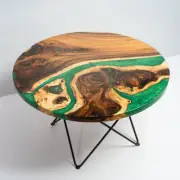 Green Epoxy Round Coffee Table / Resin Center Hallway Resin Furniture Table Deco