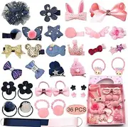 [KFHJFFQ] Baby Girl's Hair Clips Cute Hair Bows Baby Elastic Hair Ties Hair Accessories Ponytail Holder Hairpins Set for Baby Girls Teens Toddlers, Assorted Styles, 36 Pieces Pack(PH0053A)