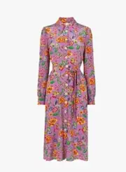 L.K. BENNETT Purple Floral Art Print Shirt Dress Long Slv Silk Runa Bl New US 10