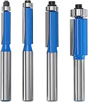 VGOL 4PCS Flush Trim Router Bit Set with 8mm Shank 1/4 Inch 5/16 Inch 3/8 Inch 1/2 Inch Milling Cutter Tool for Woodworking Edge Grinding Trimming Slotting