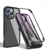Jarttarn Clear Case for iPhone 16 Pro Max (2024),Ultra-Thin Phone Case with Front Screen Protector,Compatible with Car Bracket & Wireless Charging,Anti-Fall Protective Back Cover (Black)