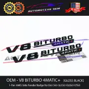 OEM V8 BITURBO 4MATIC+ Plus Fender AMG Emblem Gloss Black Mercedes E63 S63 GT63