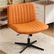 Armless Desk Chair for Home Office Thick Padded Leather Adjustable Swivel Rocking Wide Task Computer Chair for Small Space,Orange KeYJ
