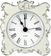 (White) - NIKKY HOME Pewter Pretty Small and Cute Table Clock Bedside with Quartz Analogue Crystal Rhinestone 7.6cm Desk and Shelf for Living Room Bathroom Decoration, White Enamel
