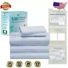 Luxury Split King Sheet Set - 100% Cotton, 500 Thread Count, Sky Blue Stripe