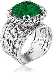 [JEAN RACHEL JEWELRY] 925 Sterling Silver Ring with Cushion Cubic Zirconia - Braid Leaf Vintage Design - Hypoallergenic, Nickel & Lead-free - Artisan Handcrafted Designer Collection (Size 5-11)