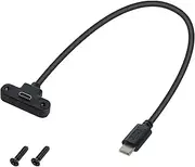 Duttek 90 Degree USB C Extension Cable Short 1FT, Right Angle USB C Female to Male Adapter Cable, Type C Panel Mount for Laptop, Tablet and Mobile Phones 1Pack