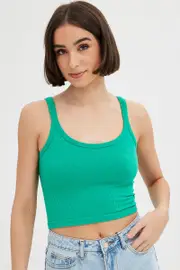 Green Singlet Top Round Neck - Size S, Women's Singlet