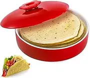 Lyellfe Ceramic Tortilla Warmer with Lid, 8.5 Inch Tortilla Server Holder Container, Hold up to 12 Tortillas,Red Taco Warmer for Taco Tuesday Night, Mexican Party, Microwave and Oven Safe