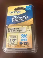Genuine Brother 1/2" (12mm) Black on Clear P-touch M Tape M131 NEW in Package