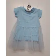 Girls Summer Dress Short Sleeve Crew Neck Ligth Blue Size 2T