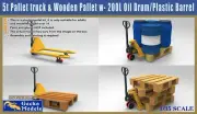 Gecko 1/35 5t Pallet truck & Wooden Pallet w- 200L Oil Drum-Plastic Barrel Set