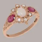 10k Rose Gold Natural Opal Ruby Diamond Womens Trilogy Ring - Sizes 4 to 12