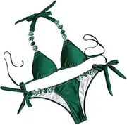 [Lisa Colly] Women's Crystal Diamond Bikini Swimsuit Sexy Two Pieces Bathing Suit Push Up Bandage Bikini Set