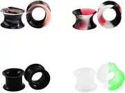 [Huacan] Silicone Tunnel Set 6 mm - 16 mm Super Thin Multicoloured Marbling Tunnels Ear Piercing Glow in the Dark Plugs Double Flared Soft Expander Punk for Men and Women Pack of 8