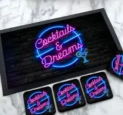 Cocktails & Dreams Bar Mat Coasters - Bar runner - Custom bar Accessories set