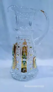 Czech decorative cut glass crystal pitcher 30 cm decorated gold, enamel II