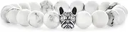 [Bling Jewelry] Unisex Howlite,Onyx, Tiger Eye, Gemstone Bead Indian Chief Head Animal Western Longhorn Loin French Bulldog Strand Stretch Bracelet For Men Women Gunmetal Gold Silver Plated Adjustable