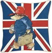Signare Tapestry Cushion Cover - Union Jack Paddington Bear Design, 45x45cm, Double-Sided Decorative Sofa Cushion with Piped Edges