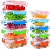 10-Pack Glass Food Storage Containers with Lids, NeulSun Meal Prep Containers with Snap Locking Lids, Airtight Lunch Containers, Microwave, Oven, Freezer and Dishwasher