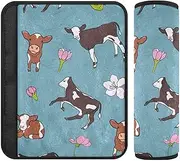 Joitme Cute Cows Floral Blue Soft Flannel Seat Belt Cover Pad for Adults, 4-Pack (2 S & 2 M) - Protects Skin from Scratches