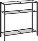 Hoobro 29.5" Narrow Console Table, 3-Tier Tempered Glass Sofa Table, Black - NEW