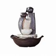 Indoor Tabletop Fountains 16.5" Tall Indoor/Outdoor Tiered Ceramics Tabletop Fountain with LED Lights - Tabletop Small Relaxation Waterfall Feature Decoration Meditation Fountain