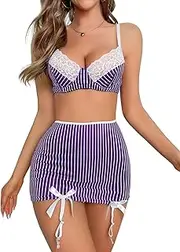 [Lilosy] Sexy Skirt Underwire Lace Garter Lingerie Set 3 Piece
