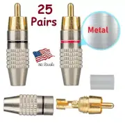 50pcs (25 pair ) RCA Male Plug Solder Free Gold Audio Video Adapter Connector