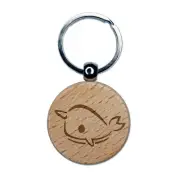 Sweet Narwhal Unicorn of the Sea Engraved Wood Round Keychain Tag Charm