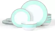Gracie Lane Porcelain Decorated Dinnerware Set - Martha Blue W/Gold Rim, Service