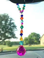 Beaded Suncatcher Car Charm Rearview Mirror Ornament Crystal Prism Jewel Tone