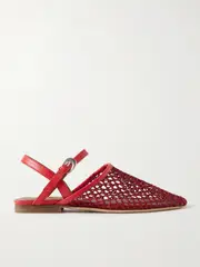 [STAUD] STAUD - Rete Leather-trimmed Crocheted Slingback Flats - Red - IT38.5 IT 38.5 Red