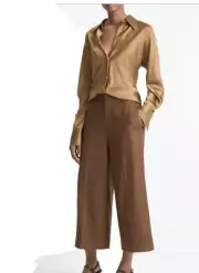 NWT Vince Italian Wool Flannel Pants Culottes High Waist Crop sz 2 Brown