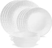 Linen Weave 12pc, Service for 4, Dinnerware Set, 8 Plates 4 Bowls, Chip & Break Resistant, Dinner Plates and Dinner Bowls, Corelleware Plates