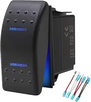 KEING Momentary Waterproof Rocker Switch Toggle - ON/Off/ON Blue LED Light - 12V 20Amp 24V 10Amp, 7 Pin for Automotive Cars Vehicles Marine Boats Trucks Trailers 4x4 Caravans RVs SUV ATV UTV & More