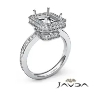 Emerald Semi Mount Halo Pave Set Diamond Engagement Ring 14k White Gold 0.89Ctw