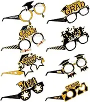 8pcs 2024 Graduation Glasses Set Decorate Aunglasses Graduation Photo Booth Props Funny Glasses 2024 Graduation Photo Props 2024 Graduation Party Ornaments Party Photo Props Paper
