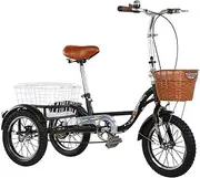 DEFGHIJ Adult Trike Three Wheel Cruiser Bike with 14 Inch Wheels Three Wheeled Bicycle for Seniors Women Men for Shopping Exercise Recreation(Black)