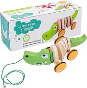 Pull Along Walking Toy,Toddler Toy Pull Along Puppy Wooden Walking Toy - Developmental Push Kids Toy with String for Girls & Boys