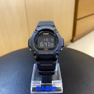 CASIO 運動型電子錶 鬧鈴計時碼錶LED照明防水50米（黑膠帶黑面）_ W-219H-8BV
