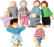 Doll House Dolls, Wooden Doll People Set of 8 Figures, Miniature Plush Decor Accessories, Table Centerpieces for Living Room and Bedroom, Made from Wood and Cloth, 140g, 10x5cm