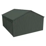 Stratco Domestic Gable Roof Shed Double Garage 5.45 x 6.21 x 2.4m Gutter Side Roller Doo Slate Grey