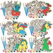 SCS Direct Kids Party Wood Painting Craft Kits (20ct) -Unicorns and Dragons