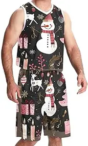 [KQNZT] Basketball Jersey, Custom Basketball Jersey, Men's Athletic Basketball Jersey, Christmas Cartoon Elk Snowman Snowflake