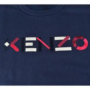【KENZO】KENZO彩色刺繡LOGO字母設計純棉長袖大學T恤(女裝/深藍)